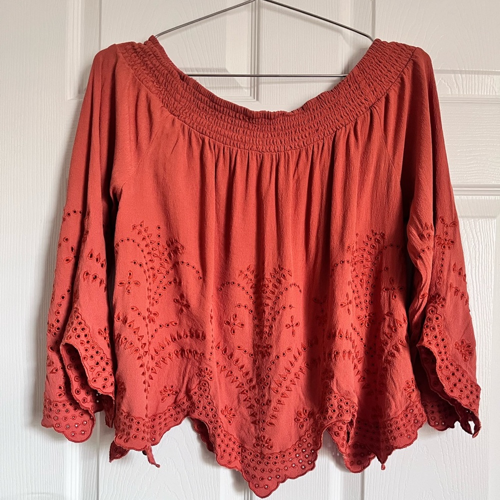 Astr embroidered off the shoulder top